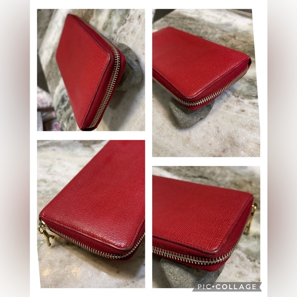 Yves Saint Laurent RED Leather Zip Around Long Wallet - Picture 5 of 15